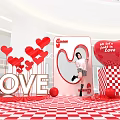 Love Themed Decorative Scene With Red Hearts 3D LOVE Letters And Checkerboard Floor