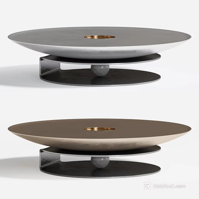 Modern Round Coffee Table With Gray And Brown Tops And Metal Spherical Support Base 3d model