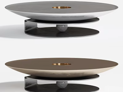 Modern Round Coffee Table With Gray And Brown Tops And Metal Spherical Support Base 3d model