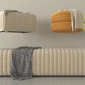 Casual Sofa Set with Beige Orange Ribbed Texture and Plaid White Blankets 3d model