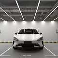 Modern Well Lit Parking Garage With Electric Cars Charging Stations White And Blue Vehicles