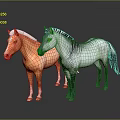 Orange Horse and Zebra Animal Models with Realistic Features on Black Surface