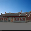 Traditional Ancient Architecture with Red Walls Black Roof Curved Eaves and Carved Windows