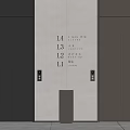 Modern Elevator Lobby With Three Doors Floor Indicators And Trash Bin 3d model