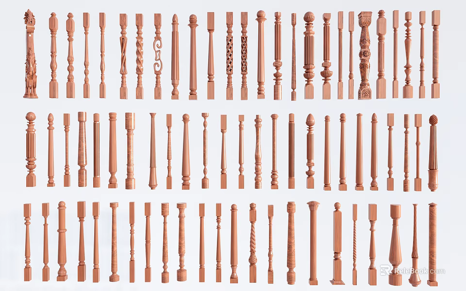 Various Decorative Baluster Designs For Railing Construction And Home Decor Projects 3d model