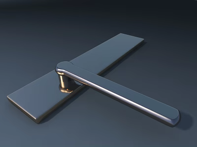 Modern Sleek Chrome Door Handle with Metal Mounting Plate Design 3d model