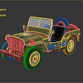 Vintage Military Green Jeep With Open Top And Spare Tire Design