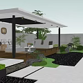 Modern Courtyard Garden With Concrete Structure Wooden Screen Stone Pathway And Fire Pit