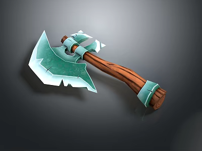 Fantasy Axe With Green Crystal Blade And Wooden Handle Design 3d model