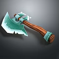 Fantasy Axe With Green Crystal Blade And Wooden Handle Design