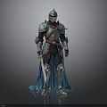 A Man Wearing Medieval Blue Armor With Red Belt And Cloak Holding Sword