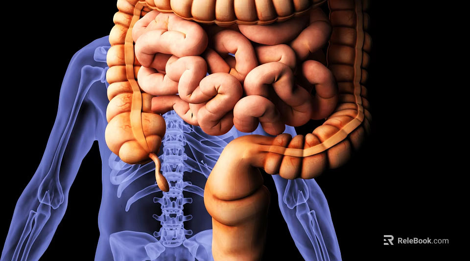 Detailed Human Digestive System Anatomical Illustration Showing Intestines And Spine 3d model 