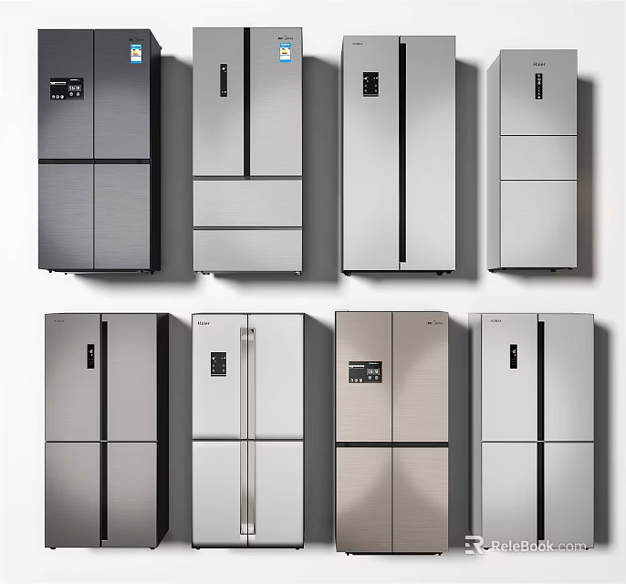 Modern Refrigerators and Freezers in Various Styles with Sleek Design and Stainless Steel Finish 3d model 