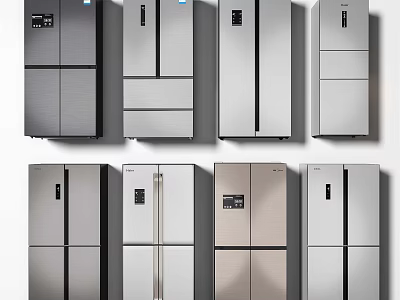 Modern Refrigerators and Freezers in Various Styles with Sleek Design and Stainless Steel Finish 3d model