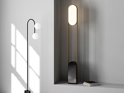 Modern Floor Lamps With Gold Stand Black Marble Base And Curved Design 3d model