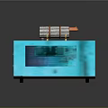 Blue Utility Vehicle With Silver Copper Pipes Transparent Front Window And Black Wheels