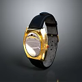 Elegant Golden Dial Watch With Black Leather Strap And Classic Design
