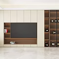 Modern Living Room Wine Cabinet Design With Glass Doors Built In Shelves And TV Wall