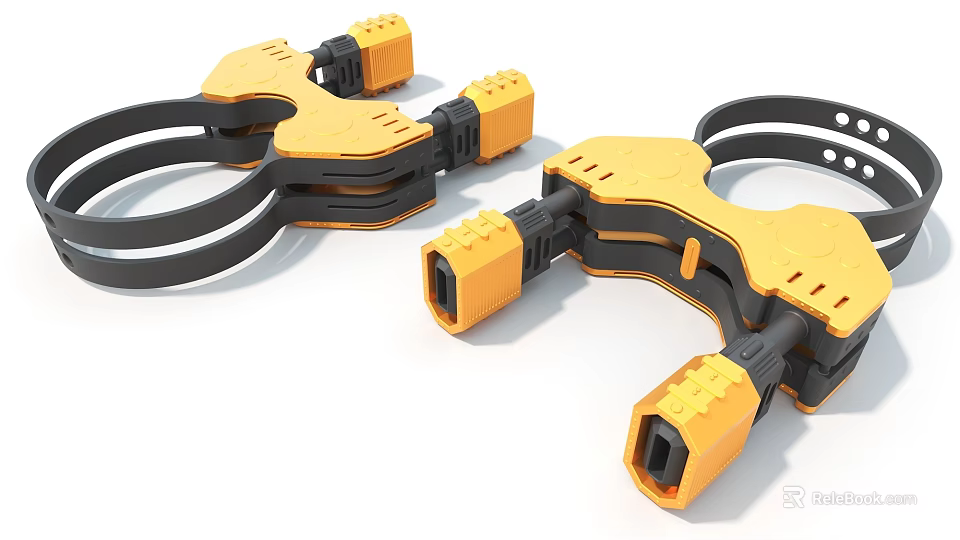 Yellow And Black Industrial Equipment Connectors With Ring Structure And Ports 3d model 
