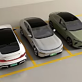 Modern Sleek Design Cars Parked In Parking Lot With White Silver And Light Green Colors