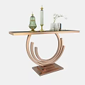 Modern Decorative Console Table With Circular Metal Frame And Decorative Vases Candles 3d model