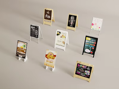 Multiple Advertising Billboards With Standee Styles Promotional Designs And Menu Displays 3d model
