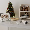 Christmas Themed Decorative Ornament Set With Tree Shelf Tray Plate And Magazine