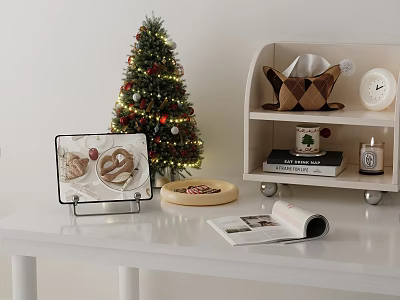 Christmas Themed Decorative Ornament Set With Tree Shelf Tray Plate And Magazine 3d model