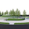 Park Landscape Design With Curved Green Lawns Trees And Winding Paths