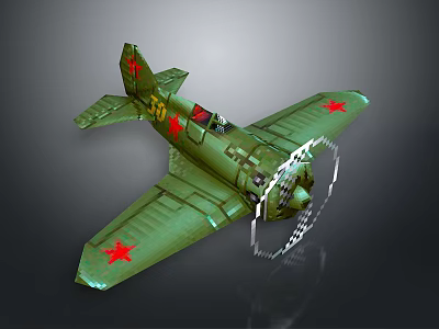 Green Military Airplane Model with Red Stars Number 56 and Spinning Propeller 3d model