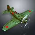Green Military Airplane Model with Red Stars Number 56 and Spinning Propeller