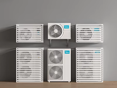 Six White Air Conditioner Fans Arranged In Two Rows Three Columns Indoor 3d model