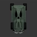 Green Armored Military Vehicle Toy Model With Large Wheels And Red Rims Front Design