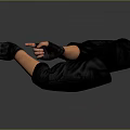 Man With Black Gloves On Arms Showing Fist Gesture Against Gray Background