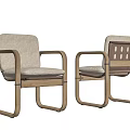 Two Leisure Chairs With Wooden Frame Light Beige Cushion And Perforated Backrest Modern Design