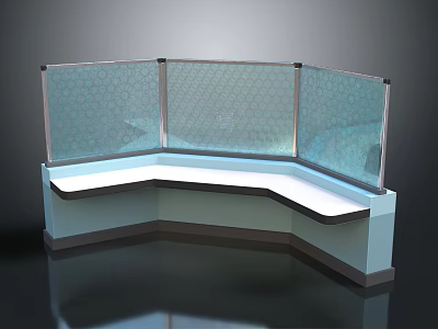 Modern Corner Reception Desk With Glass Partitions And White Countertop Design 3d model