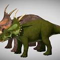 Two Triceratops Dinosaurs With Brown And Green Colors Horns And Spikes