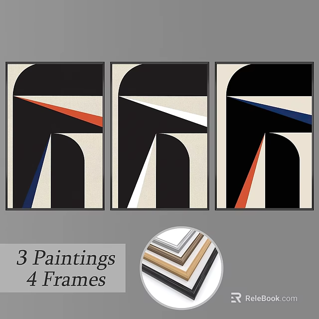 Functional Desk Showcasing 3 Geometric Paintings And 4 Frame Options With Diverse Colors 3d model