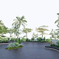 Tree Planters in Outdoor Landscape with Palm Trees and Green Plants