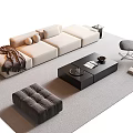Modern Minimalist Sofa Coffee Table Set With Beige Sofa Black Table Ottoman Chairs And Rug