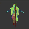 Mystical Ritual Character With Horned Mask Fur Trimmed Robe And Decorative Pendants