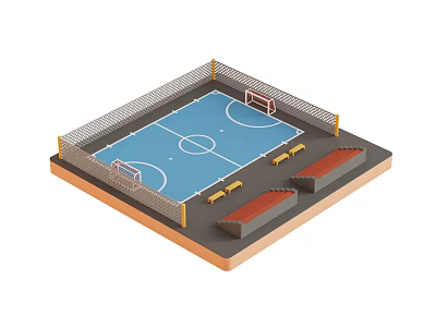 School Sports Facility Building With Fenced Football Court Blue Surface And Bench Seats 3d model