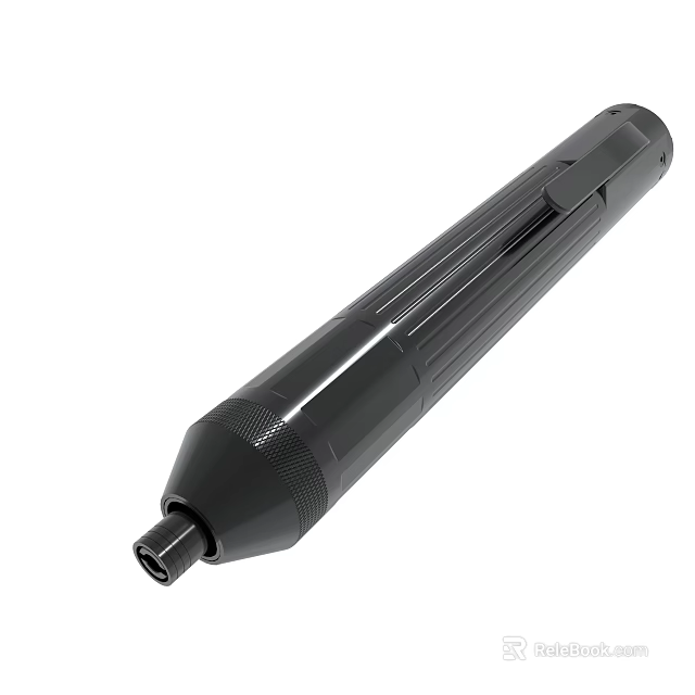 Black Long Cylindrical Handheld Tool With Textured Surface And Metal Connector 3d model 