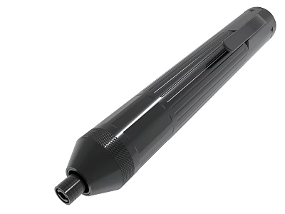 Black Long Cylindrical Handheld Tool With Textured Surface And Metal Connector 3d model