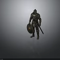 Man In Medieval Knight Armor Holding Shield And Sword Standing