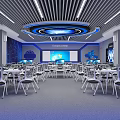 School Cloud Computing Innovation Lab With Modern Classroom Computer Equipment White Chairs And Blue Walls 3d model