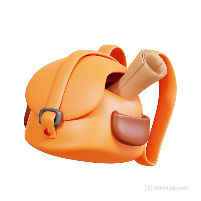 Orange Themed Decorative Ornament Set With Scroll Design Brown Pocket Black Buckle Red Accent 3d model 