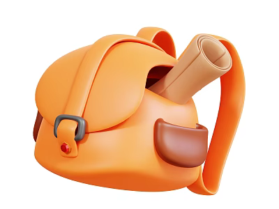 Orange Themed Decorative Ornament Set With Scroll Design Brown Pocket Black Buckle Red Accent 3d model