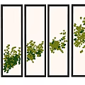 Set of Four Black Framed Wall Art With White Background Green Leaf Decorations
