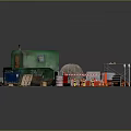 Construction Site Setup Featuring Portable Building Concrete Mixer Waste Bin Traffic Cones And Barriers